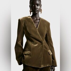H&M Olive green Velvet Blazer jacket
